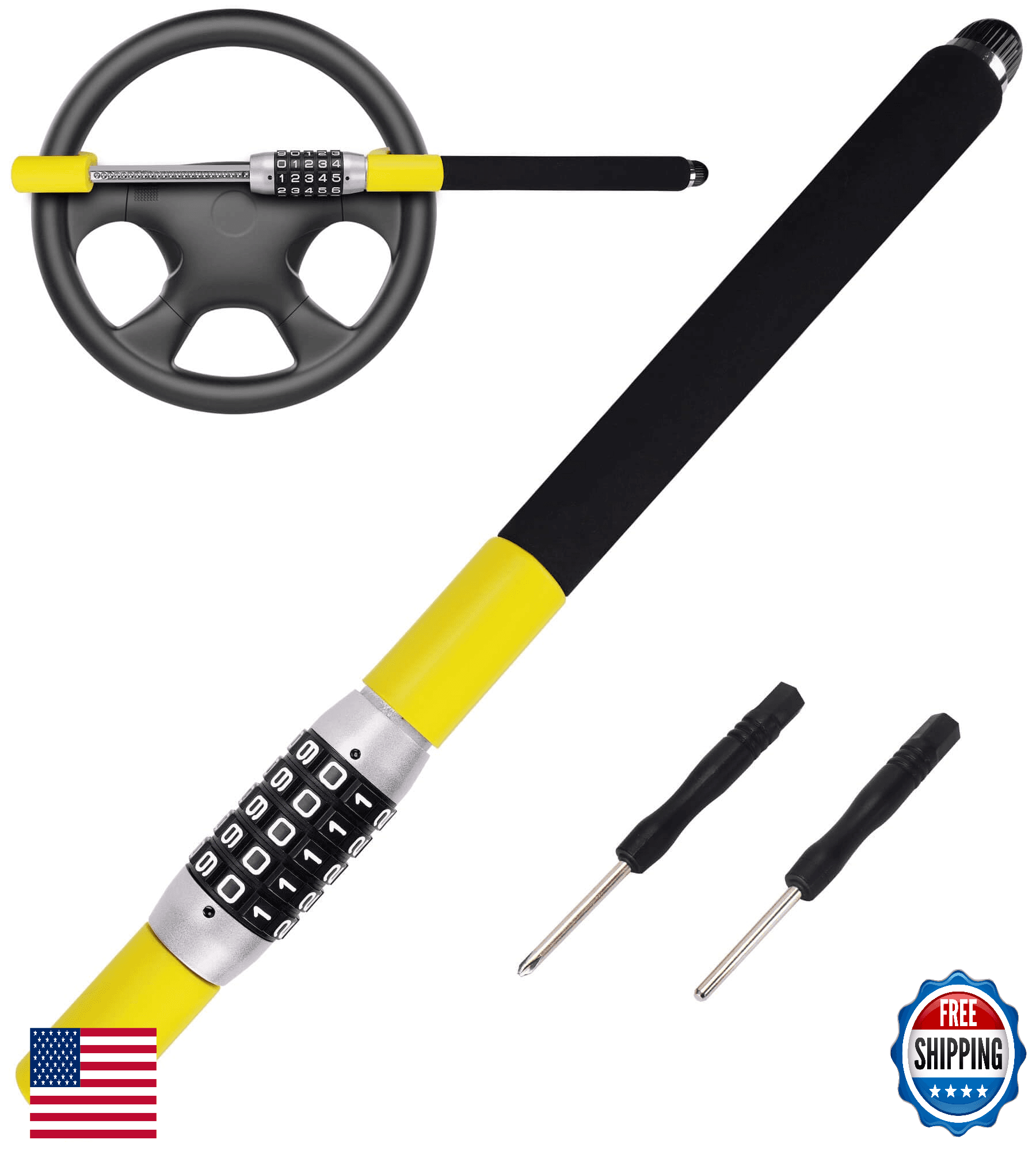 Tevlaphee Steering Wheel Lock Anti-Theft Retractable Password Car Van Truck SUV - Image 1