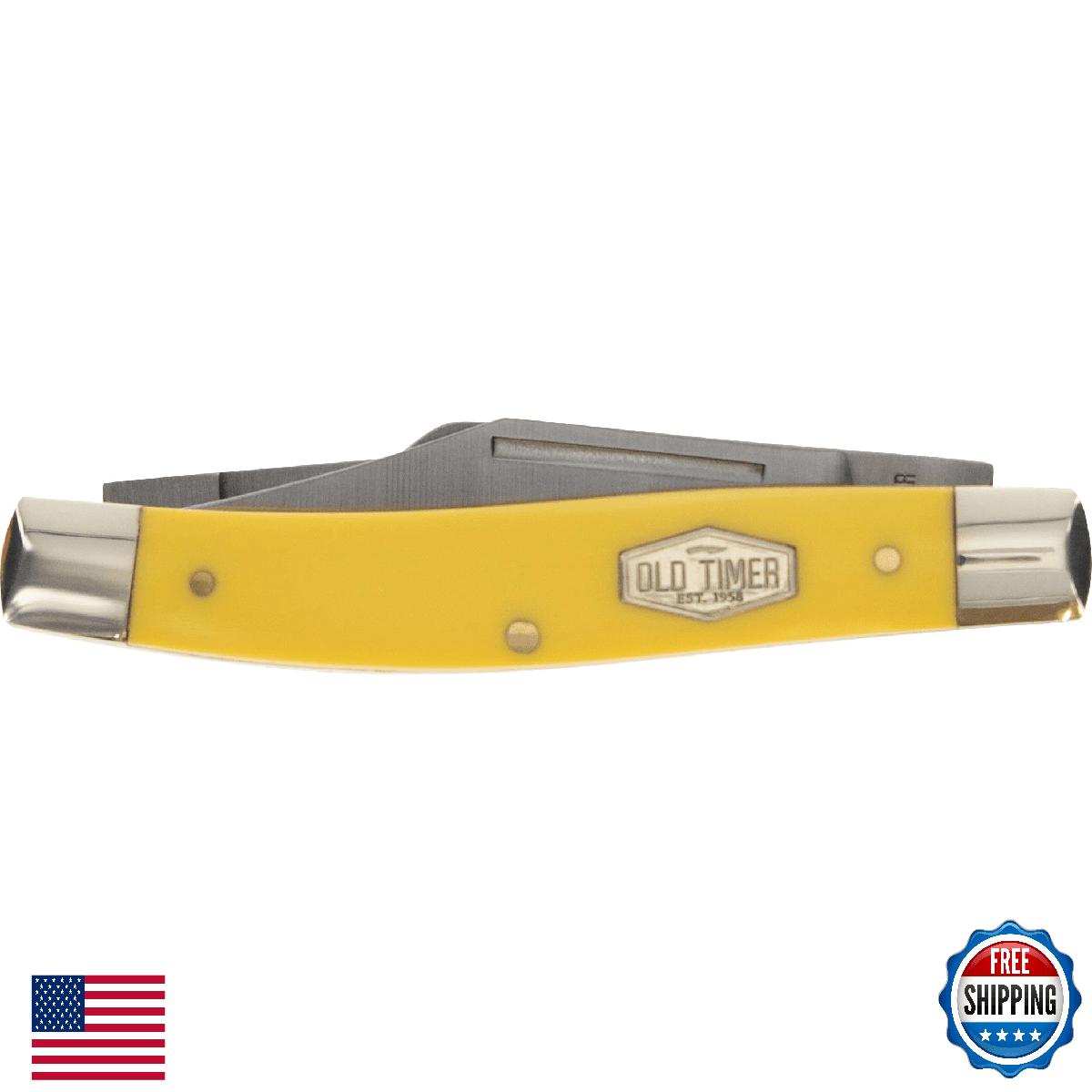 Old Timer 8OTY Yellow Senior 6.9" S.S. Traditional Pocket Knife 3" Clip Point - Image 1