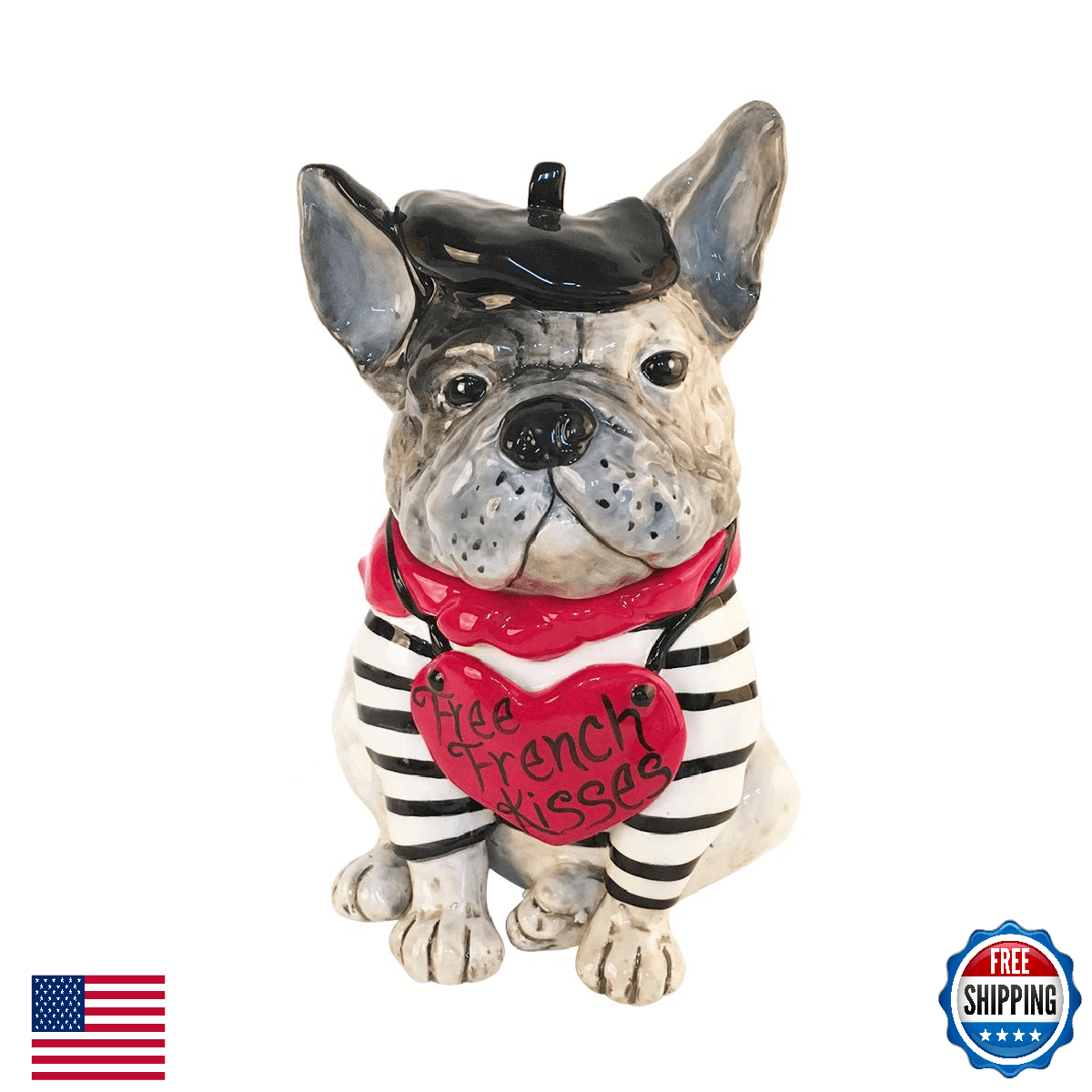 Blue Sky Ceramics Free French Kisses Bull Dog Treat Jar - Image 1