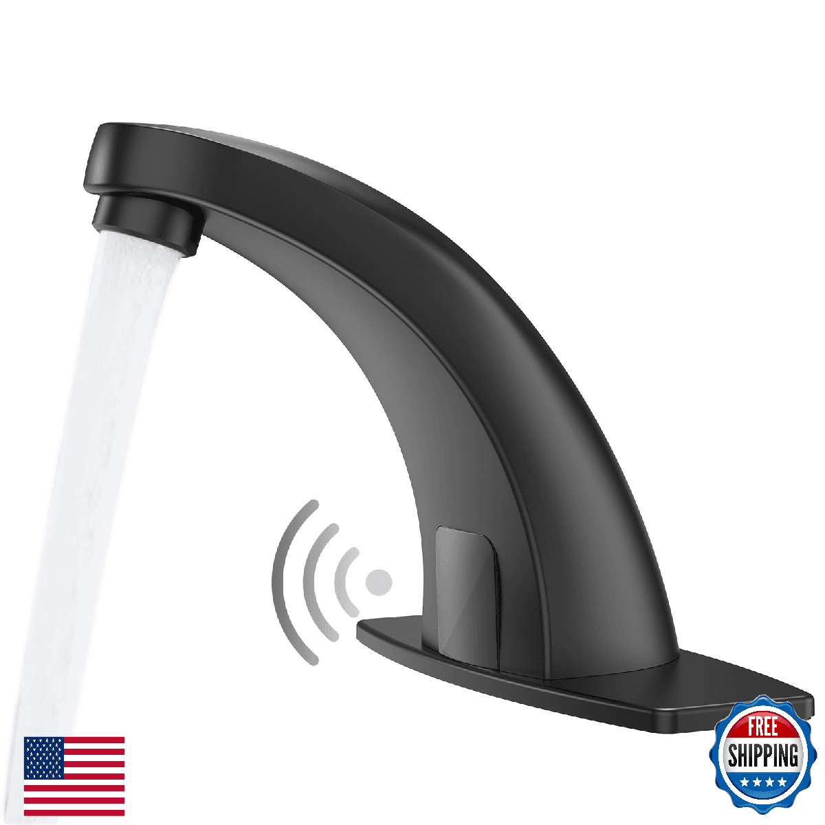 Greenspring Touchless Bathroom Sink Faucet, Motion Sensor, AC/DC, Black - Image 1