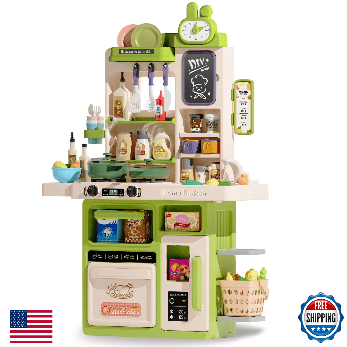 Hitish Kids Kitchen Playset Set, 63PCS Pretend Play Kitchen Toys for Toddlers, C - Image 1