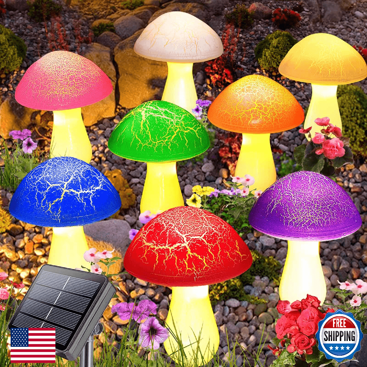 Homeleo 8-Pack Cracked Mushrooms for Garden Decor, Solar Mushroom Lights Outdoor - Image 1