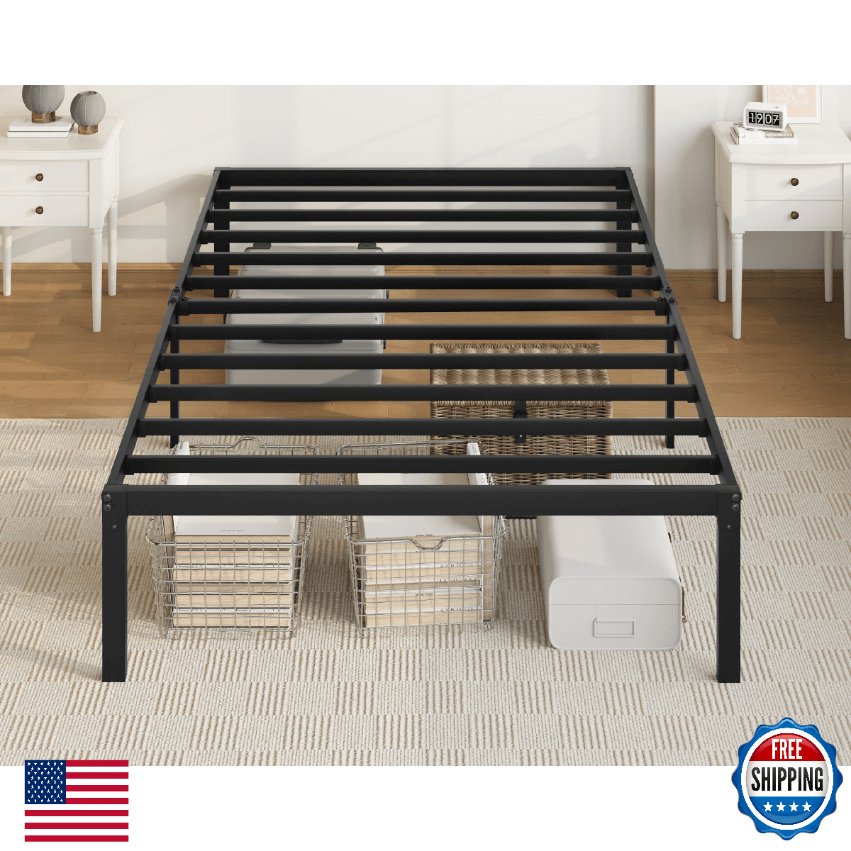 Allewie Twin Bed Frame, 14 inch Metal Platform Beds with Storage Space, No Box S - Image 1