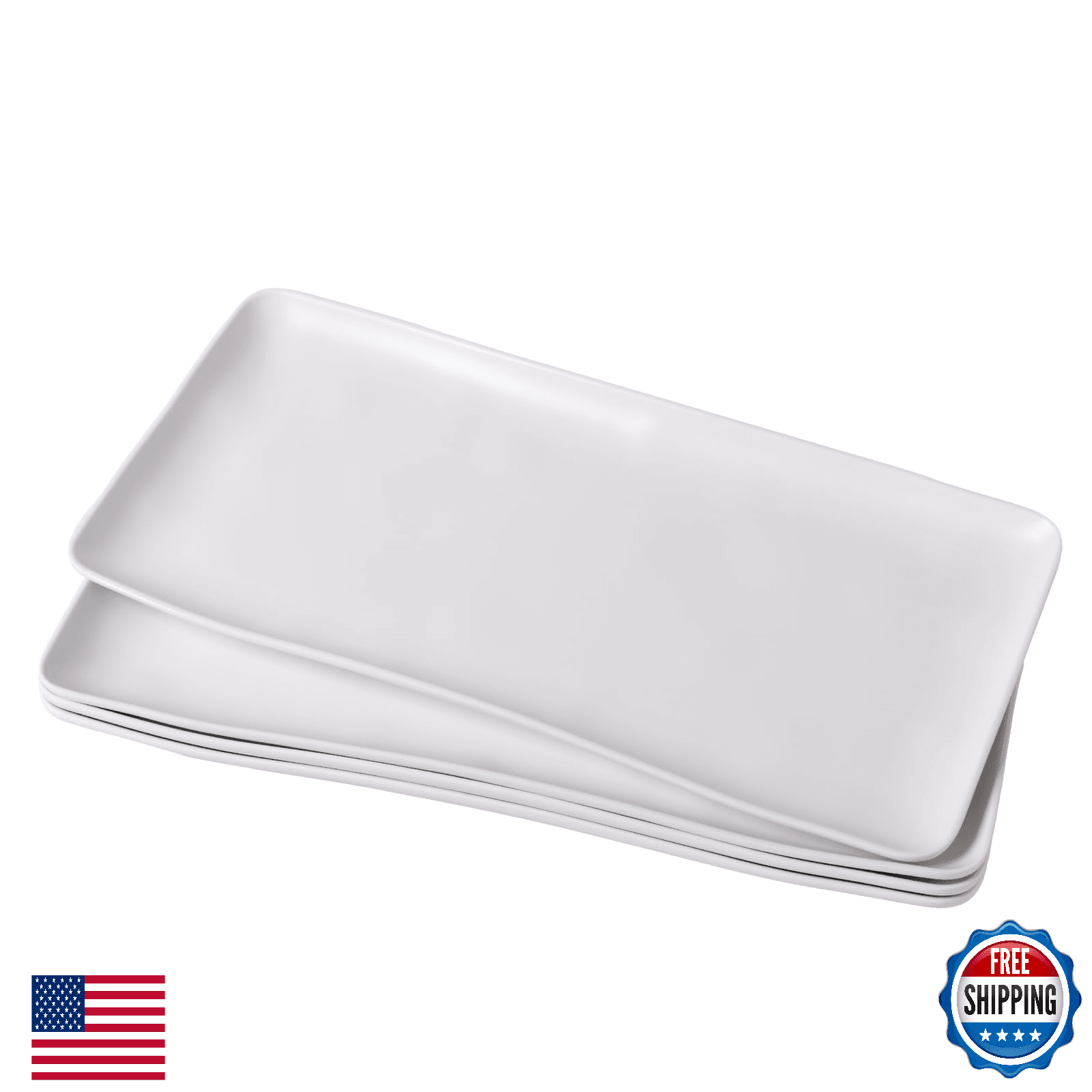 ZAROCRUS White Melamine Rectangular Serving Platters, Set of 4, 14"x7" - Image 1