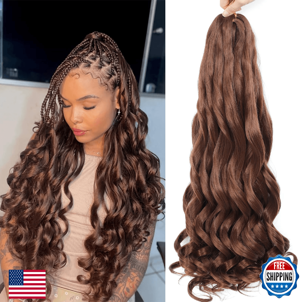 French Curl Braiding Hair 18 Inch Curly Braiding Hair 8 Packs Pre Stretched Boun - Image 1