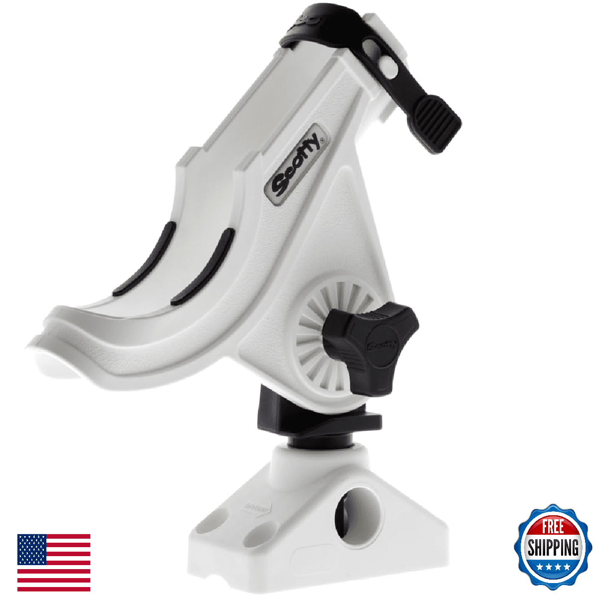 Scotty 0280-WH Baitcaster/Spinning Rod Holder w/ #241 Side/Deck Mount, White - Image 1