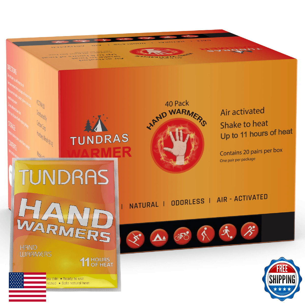 Hot Hand Warmers 40 Count - 11 Hours Long Lasting, Natural, Odorless, Safe - Image 1