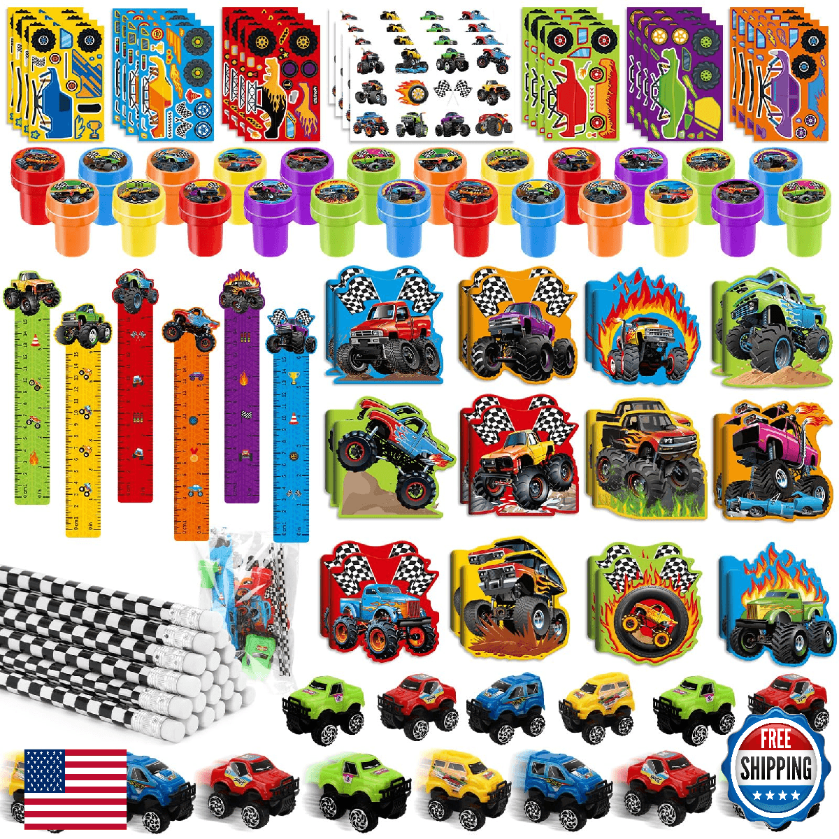 BenLouis 96Pcs Monster Truck Party Favors Truck Car Birthday Stampers Stickers S - Image 1