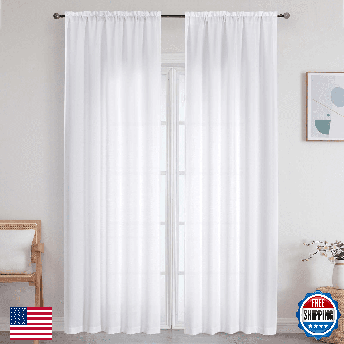 WelvetBLK Extra Long White Curtains for Bedroom Living Room 120 Inches Long 2 Pa - Image 1