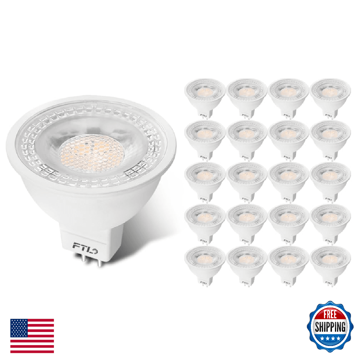 FTL 20-Pack MR16 LED Bulb 5000K GU5.3 12V 5W Non-Dimmable 50W Halogen Equiv. - Image 1