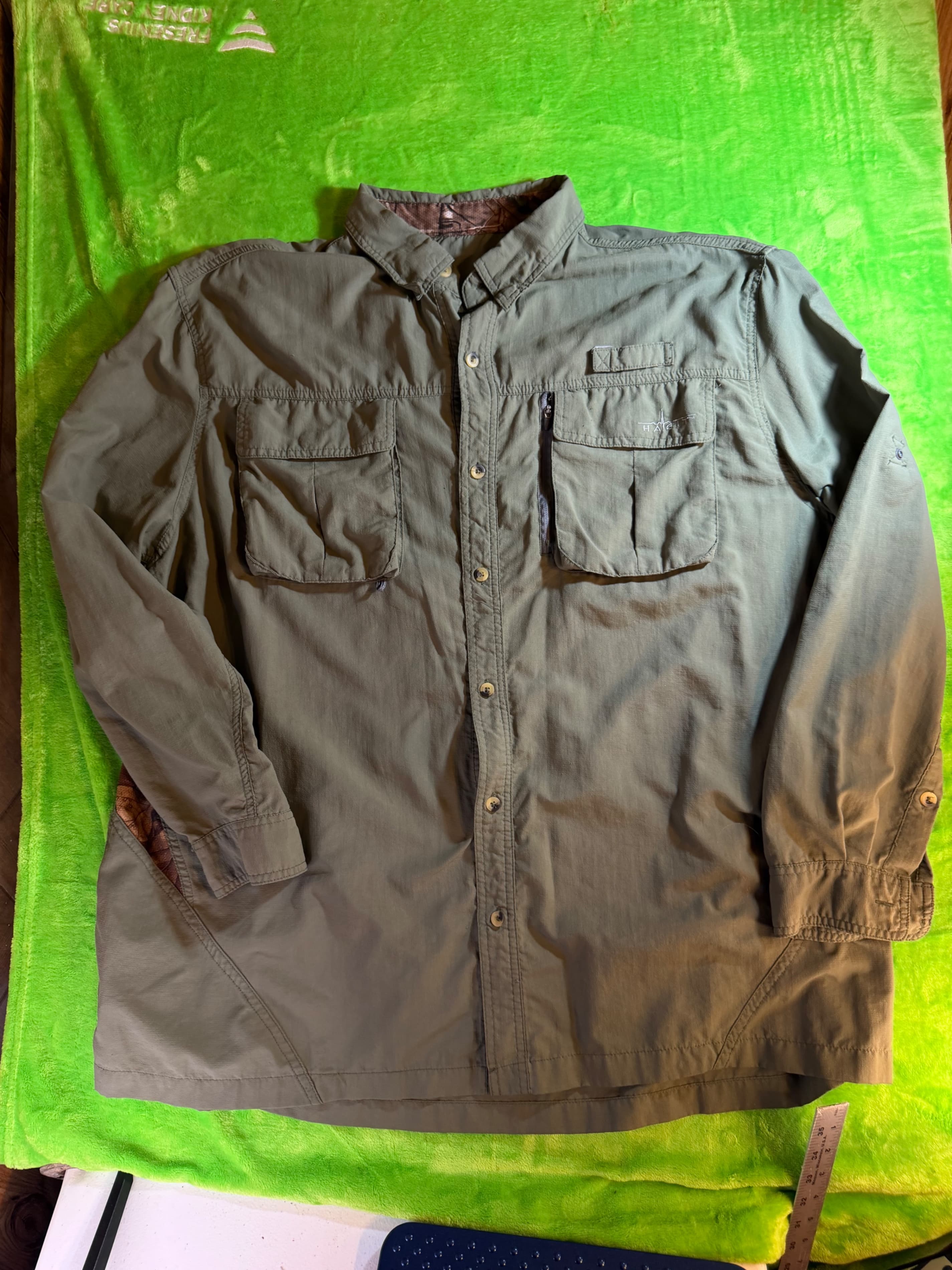 Olive Green Long Sleeve Tactical Shirt XXL with Pockets - Image 1