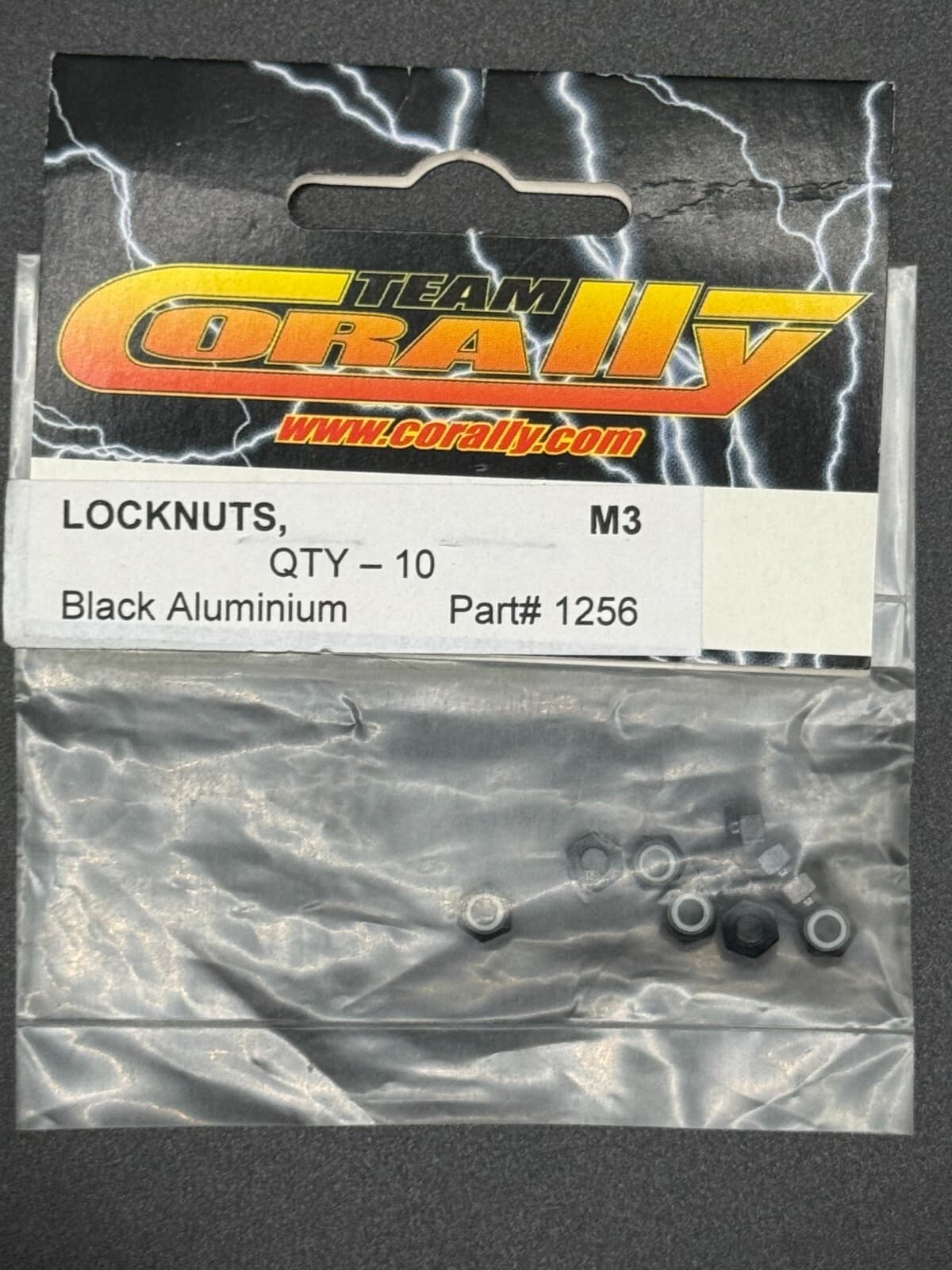 Team Corally 1256 Locknuts Thread Size M3 (10 Count) Black Aluminum - Image 1