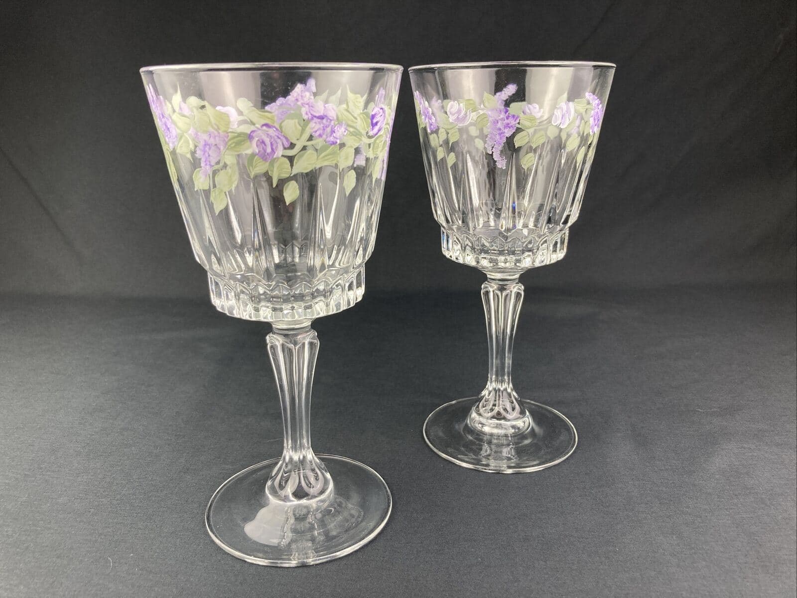 Hand painted Set Of 2 Water Goblets/ Wine Glasses 7” Made In France - Image 1