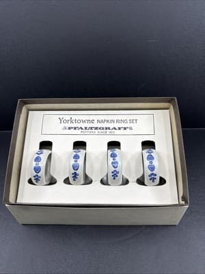 Pfaltzgraff Yorktowne Vintage Footed Napkin Rings Original Box EUC Set of 4 - Image 1