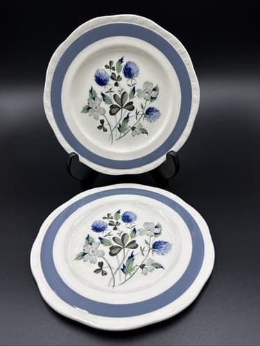 ALFRED MEAKIN IRONSTONE BLUE CLOVER & FLOWERS 6 1/2" Bread Plates (set of 2) - Image 1