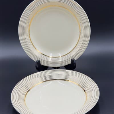 Taylor Smith Taylor TST 1865 Ivory Bowls 7 3/4" with Gold Trim Set of 2 - Image 1