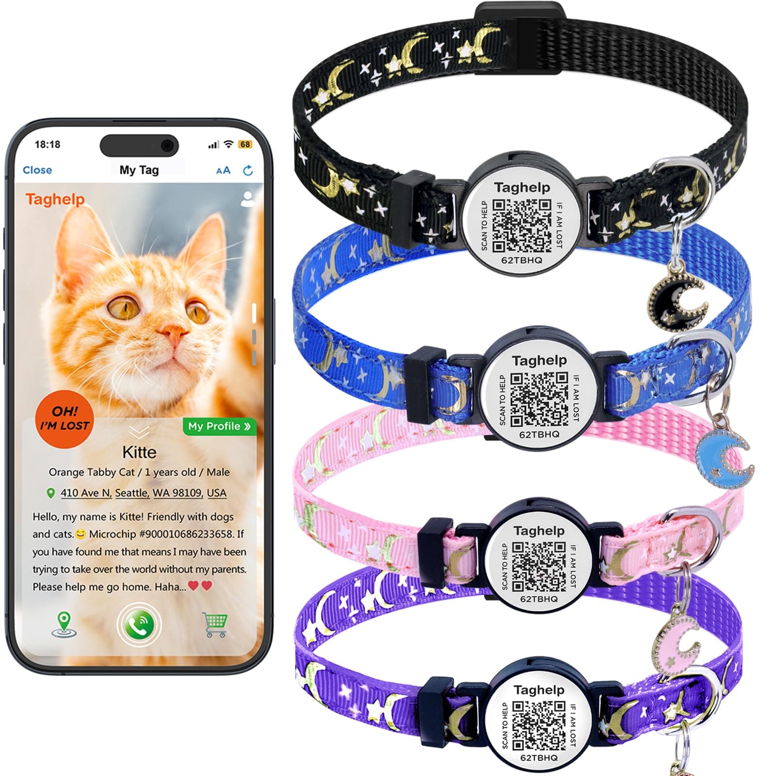 The Ultimate QR Code Pet ID Collar 4-Pack | Breakaway Adjustable Cat Collars wit - Image 1