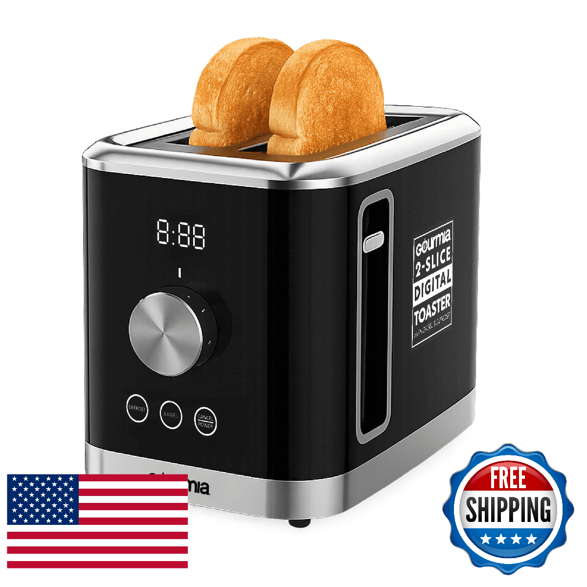 Gourmia 2 Slice Toaster – 6 Browning Levels with Bagel and Defrost Mode, One-Tou - Image 1