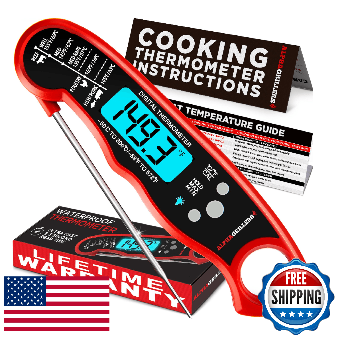 Alpha Grillers Meat Thermometer Digital - Instant Read Food Thermometer for Cook - Image 1