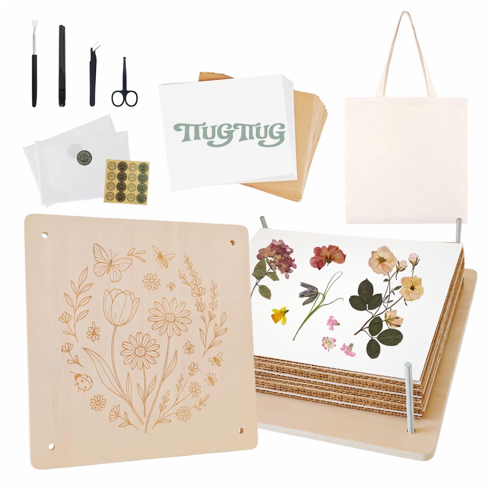 TTUGTTUG Flower Press Kit for Adults, 10" x 10" Large Wooden 10-Layer Press for - Image 1