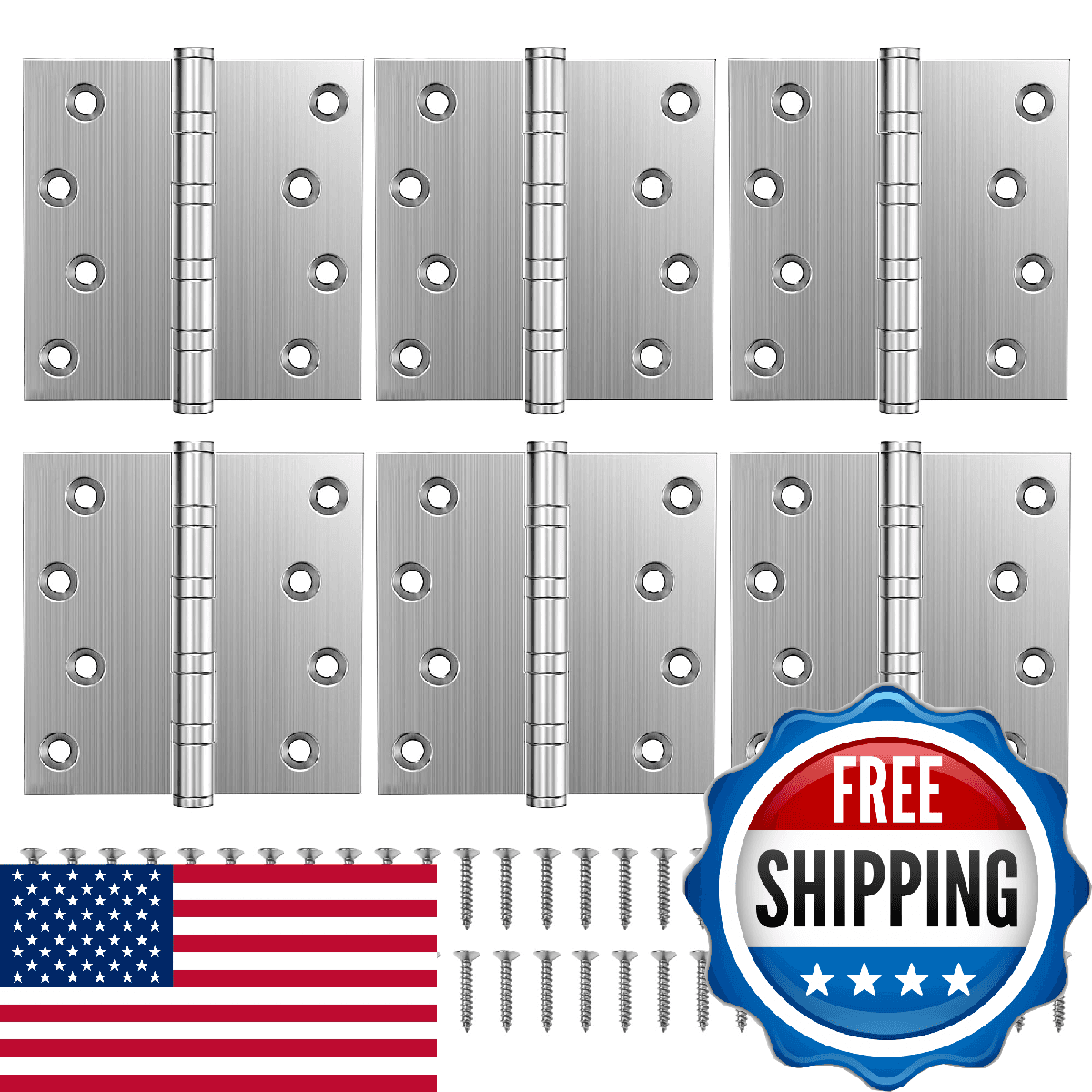 KOLET Ball Bearing Door Hinges 4x4 Inches Brushed Nickel Heavy Duty Stainless St - Image 1