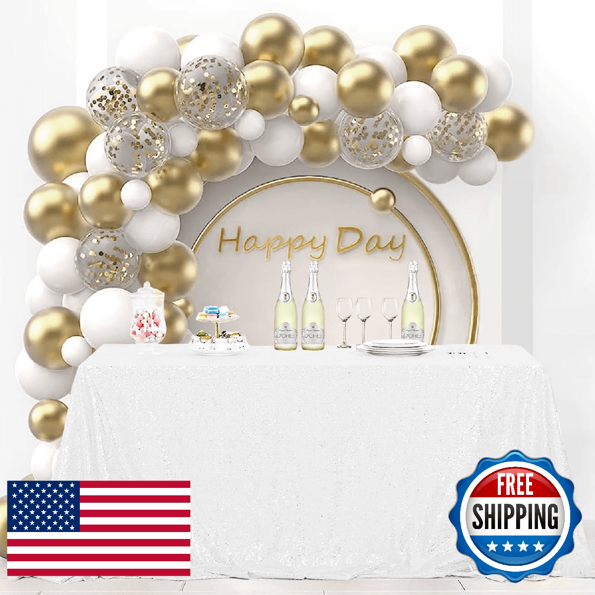 OQSQ White Sequin Tablecloth 60x102 inch Glitter Drape Table Cloth Sparkle Seque - Image 1