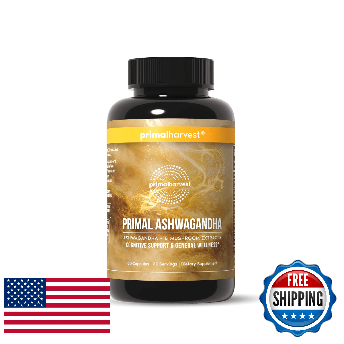 Primal Harvest Ashwagandha Supplement with 5 Mushroom Extracts: Lion’s Mane, Rei - Image 1