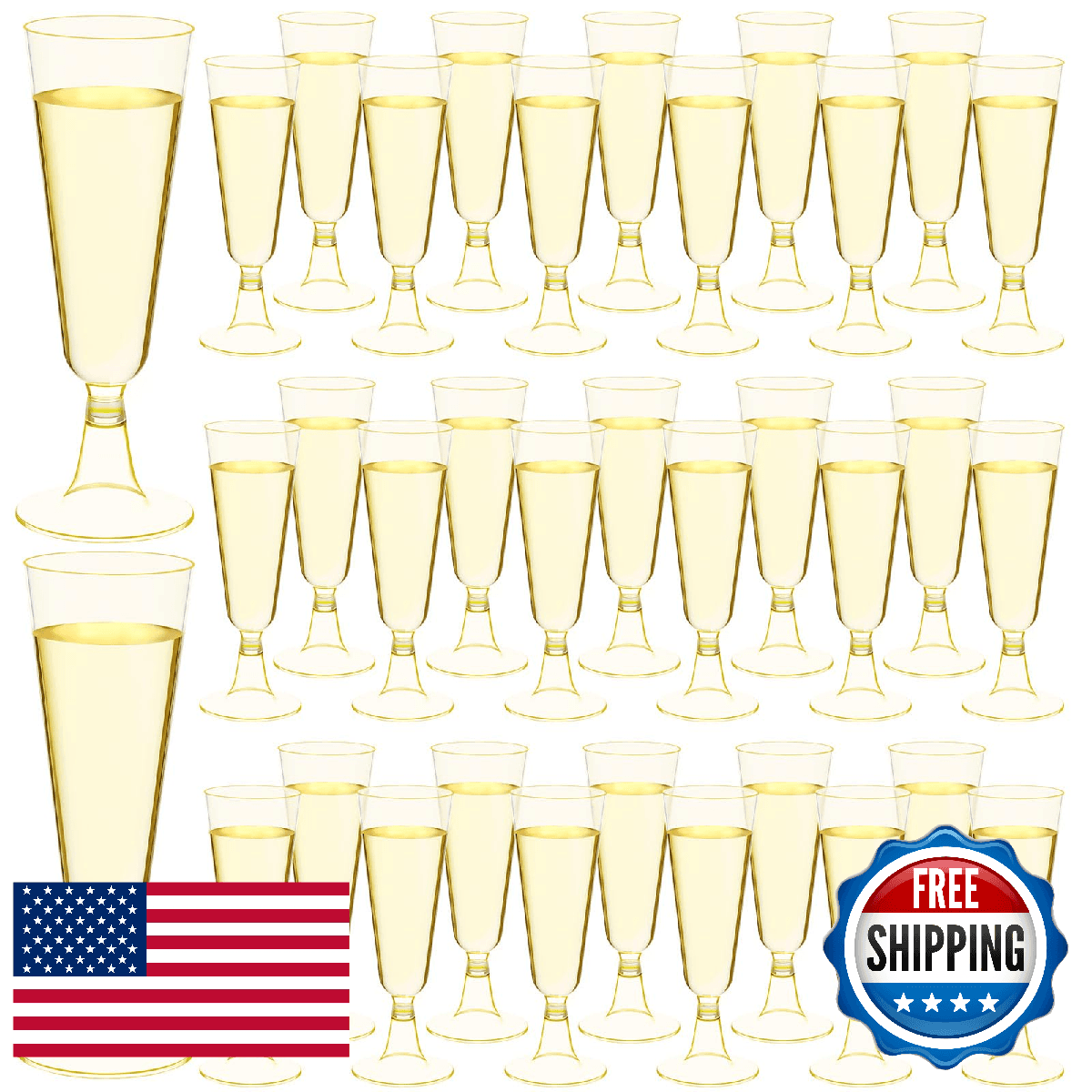 CHENGU 150 Pcs Champagne Flutes 5 Oz Plastic Disposable Champagne Flutes Crystal - Image 1