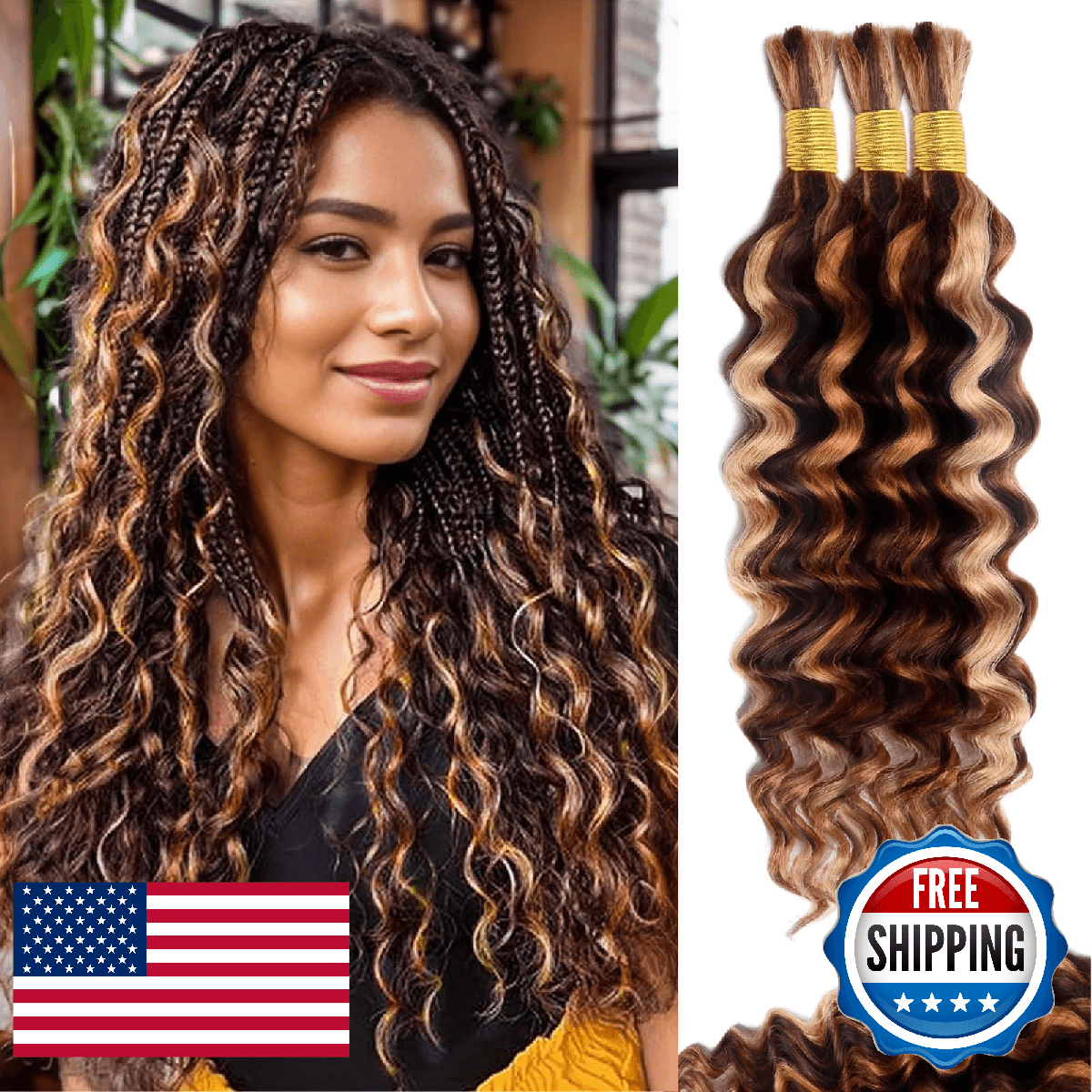 MUXFILLA 12 Inch Highlight Human Braiding Hair for Boho Braids, P4/27/30 Ombre B - Image 1