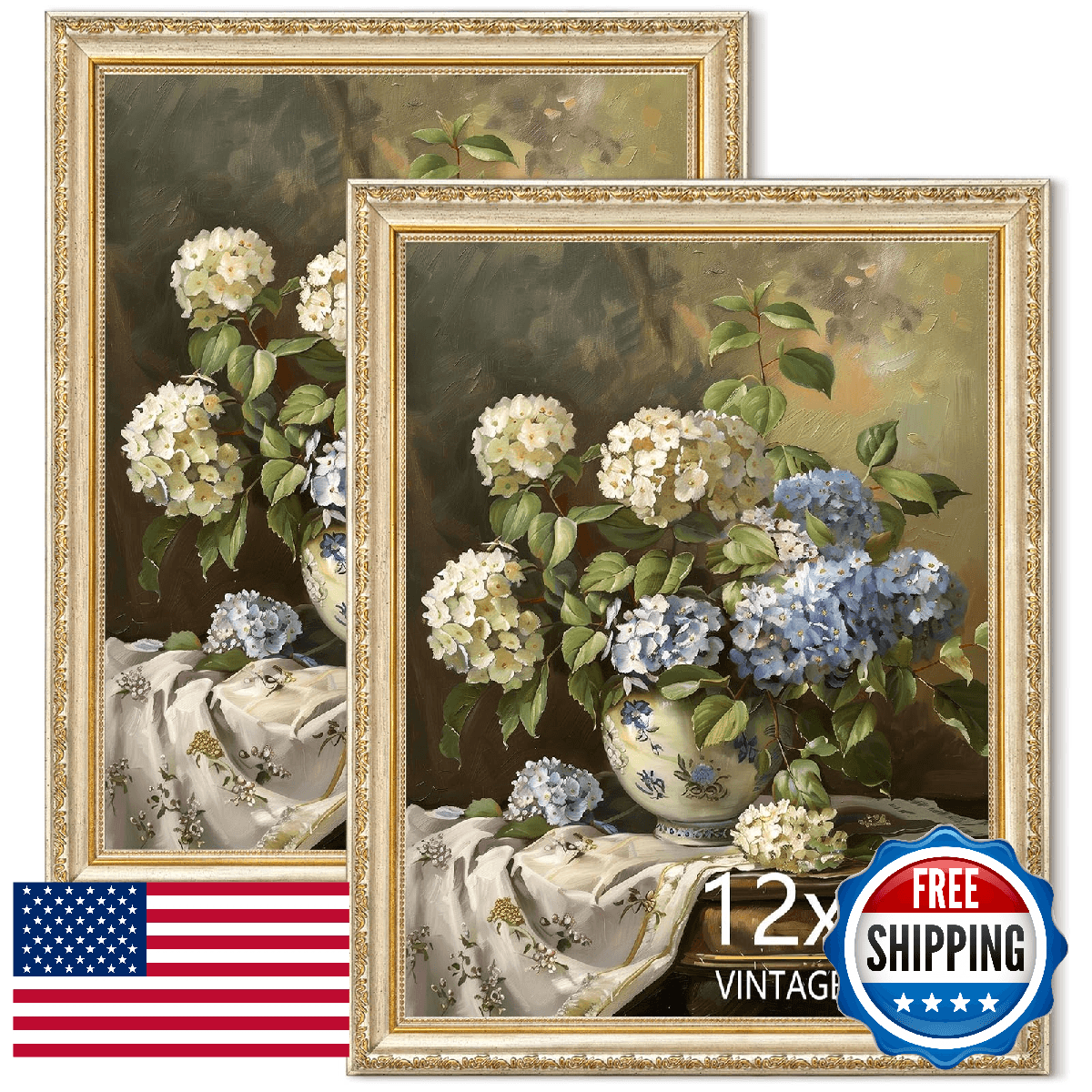 ASTRDECOR 12x16 Vintage Picture Frames Set of 2, Ornate Champagne Silver Photo F - Image 1