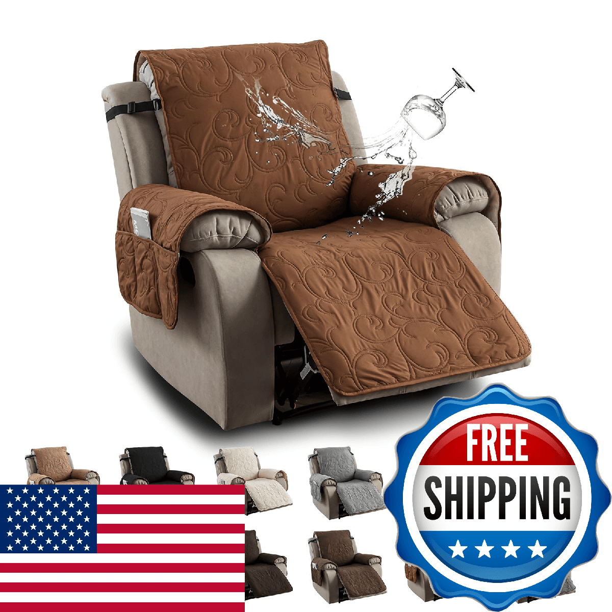 YUEANG 100% Waterproof Recliner Chair Cover 30" Non-Slip Fabric Protector for Li - Image 1