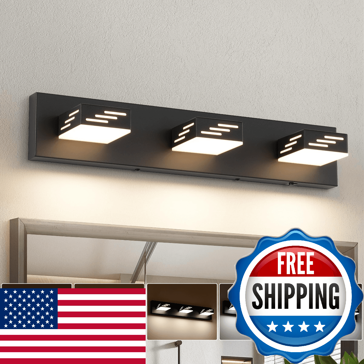 Joosenhouse 3-Light Black Bathroom Vanity Light 5CCT Dimmable LED Mirror Lightin - Image 1
