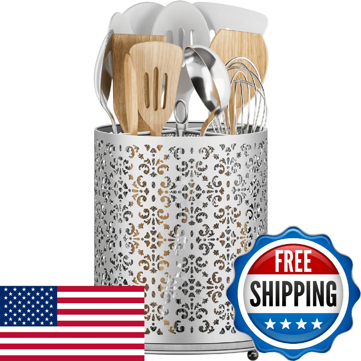 YIUKEA Extra Large Utensil Holder 360° Rotating Cooking Utensils Caddy Counterto - Image 1