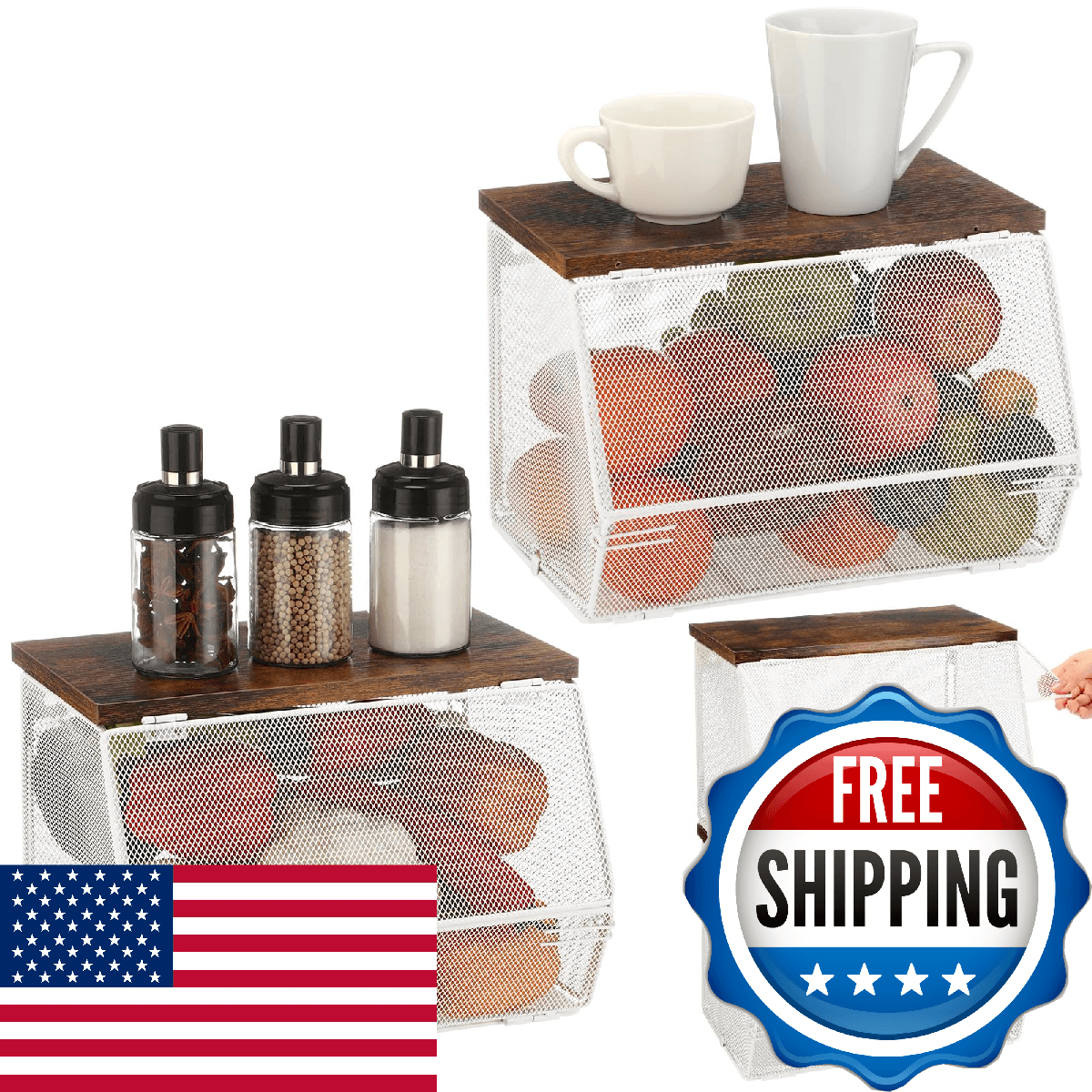 Teenyyou 2 Pcs Stackable Mesh Fruit Basket with Lid Wall Produce Vegetable Stora - Image 1