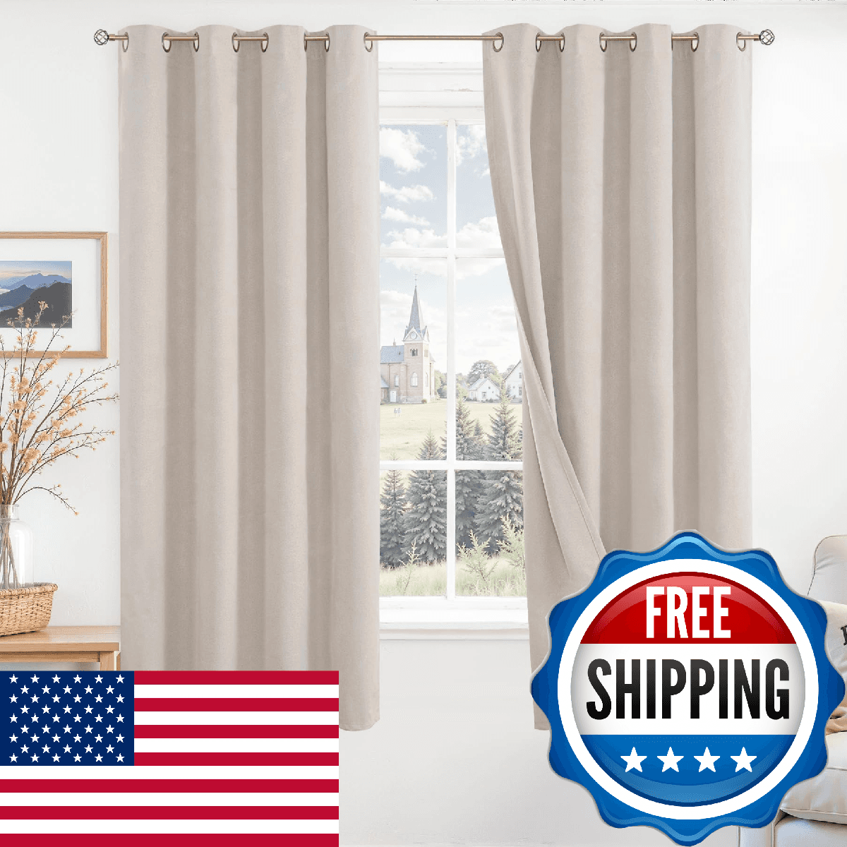 BGment Black Out Curtains 63 Inch Long for Bedroom - Linen Textured Thermal Insu - Image 1