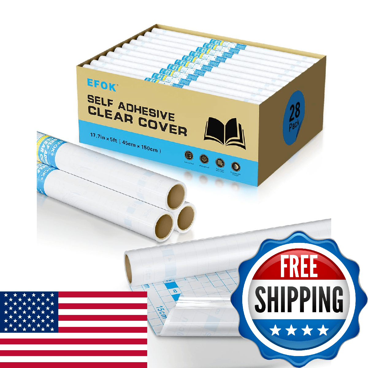 28 Pack Clear Contact Paper Book Cover - 17.7inΓ5ft Total 140ft, Self-Adhesive P - Image 1