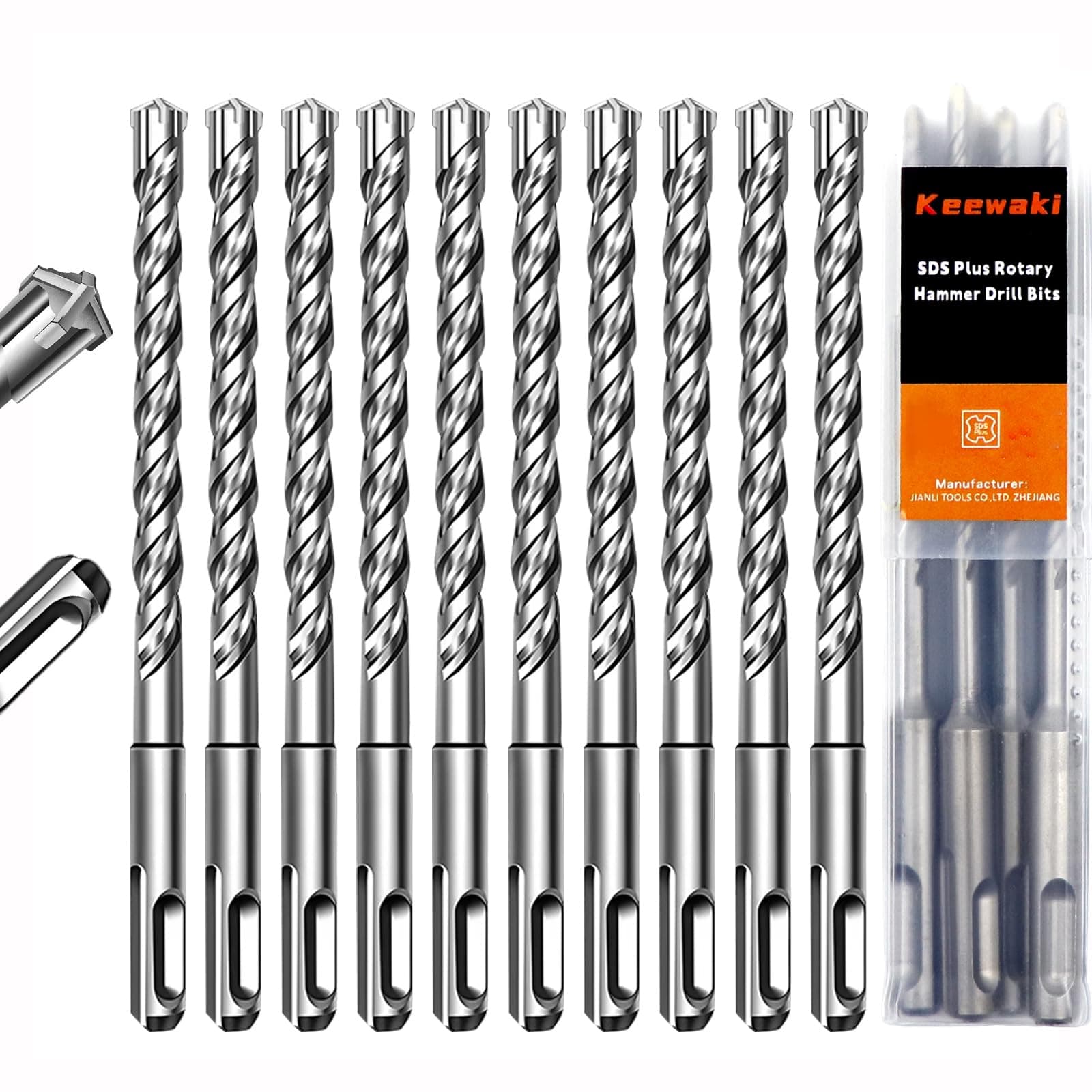 Keewaki 10 Pack 5/16" x 6" SDS Plus Rotary Hammer Drill Bits Set, Cross Carbide - Image 1
