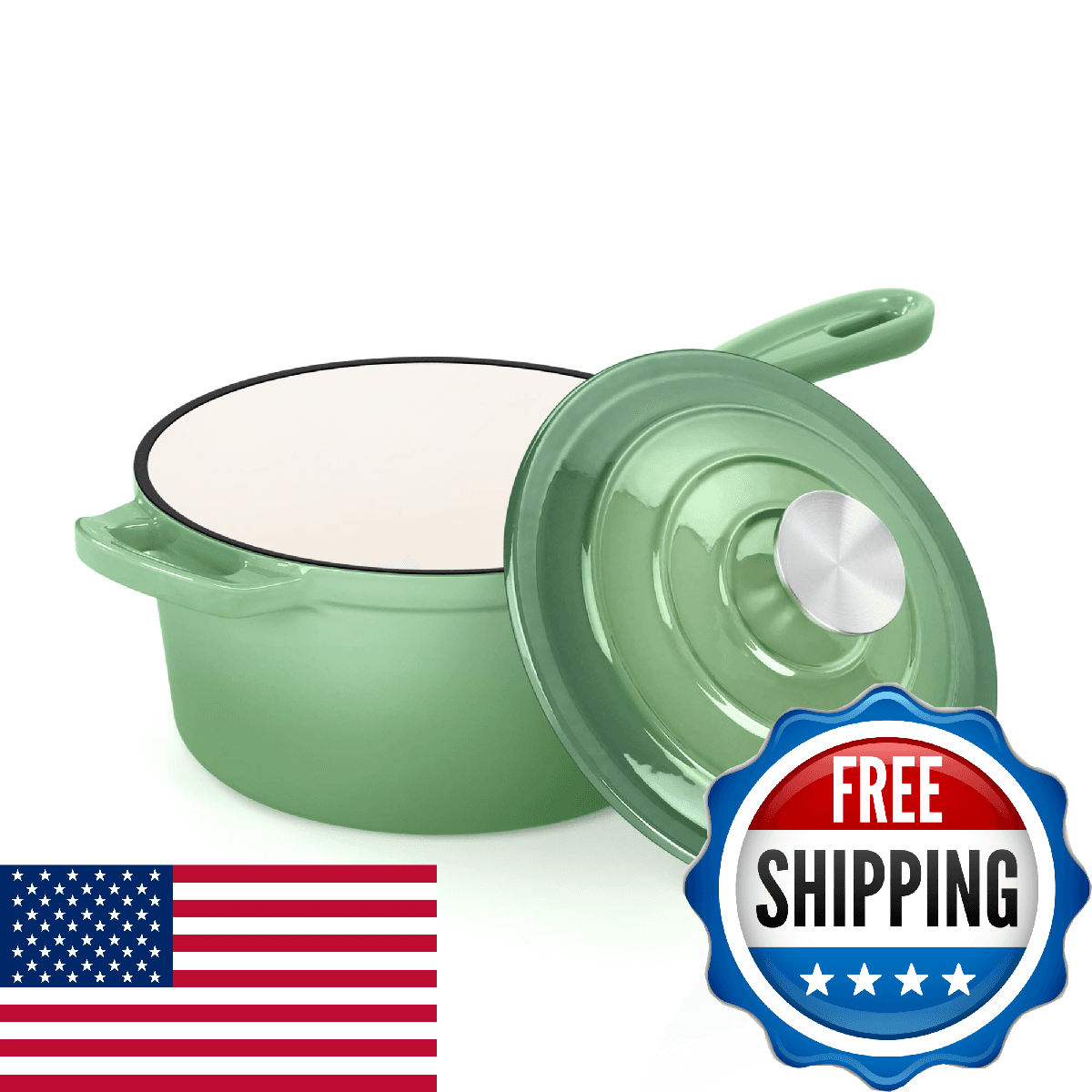 E-far Enameled Cast Iron Sauce Pan with Lid, 1 Quart Dutch Oven Saucepan, Mini S - Image 1
