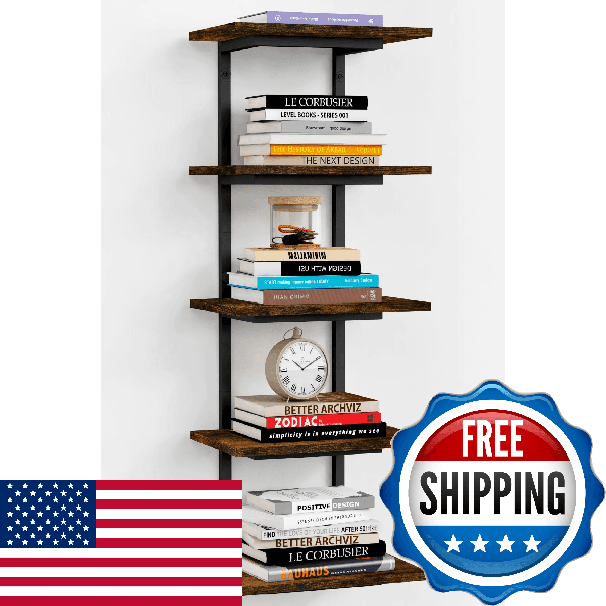 Harwaya 5 Tier Wall Bookshelf Unit for Bedroom Books, Large Floating Book Shelve - Image 1