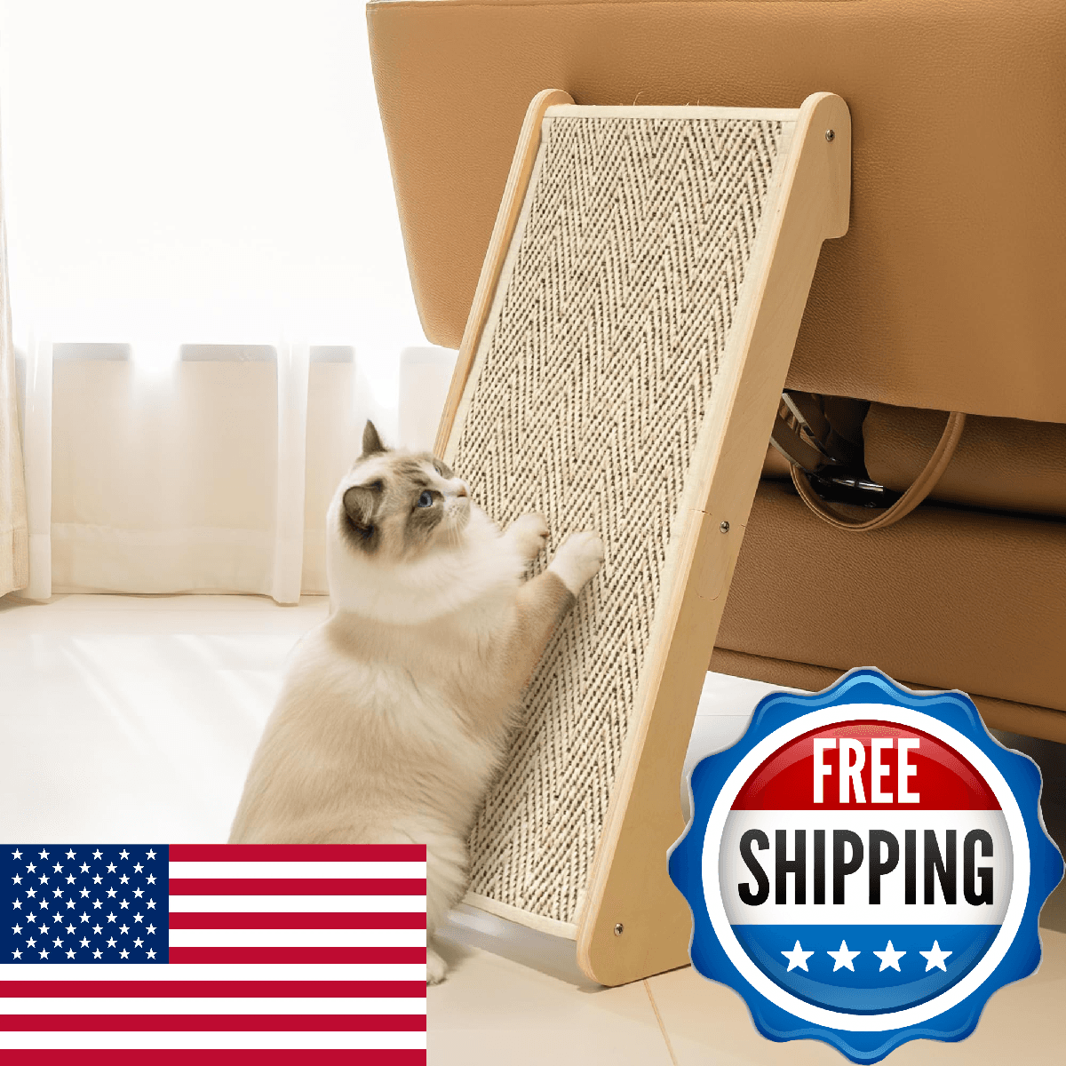 PETKARAY Sisal Cat Scratcher Ramp, L Shaped Scratching Post and Scratch Pad for - Image 1