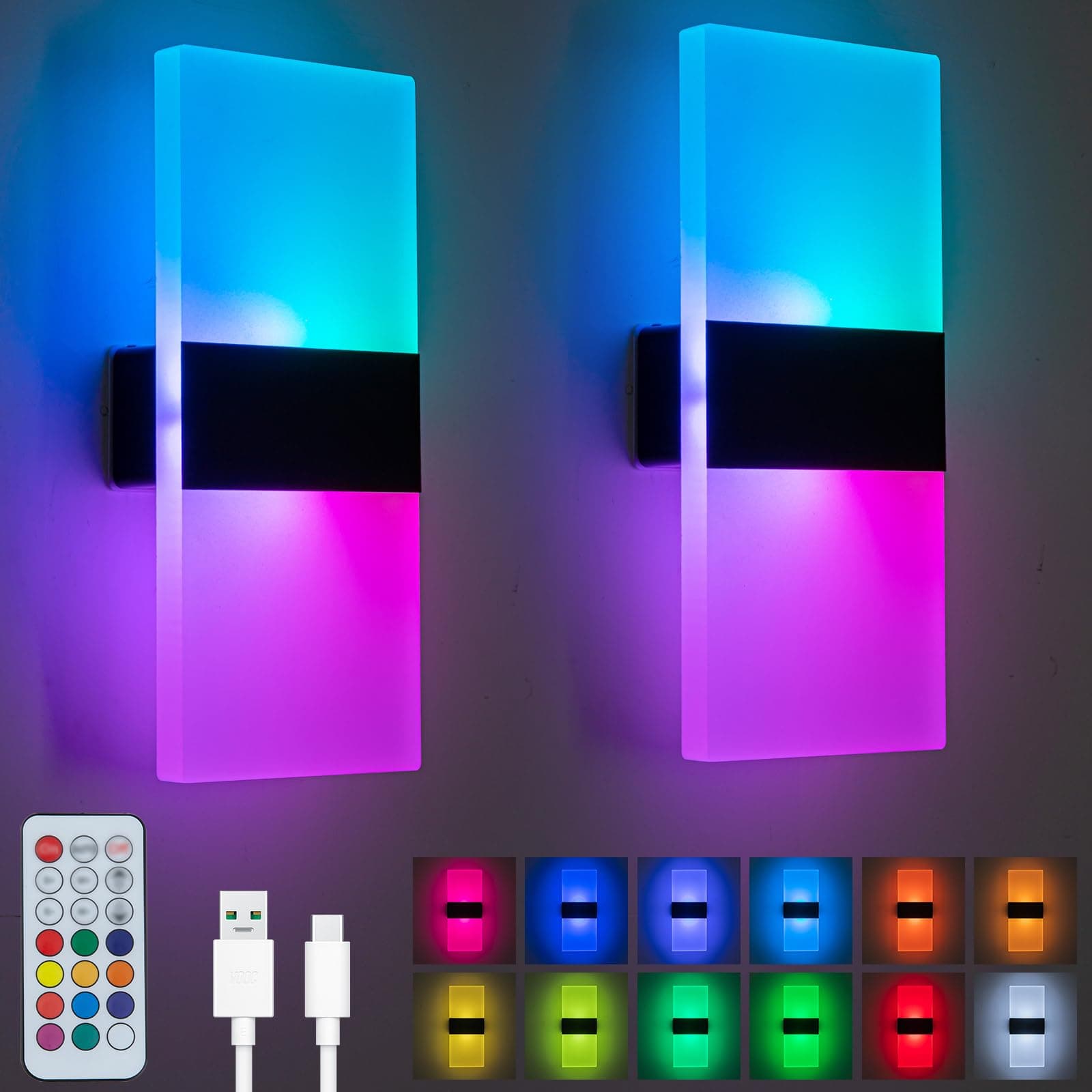 SURPALIG LED Wall Lights for Room Decor, Battery Operated Wall Sconce Set of 2, - Image 1