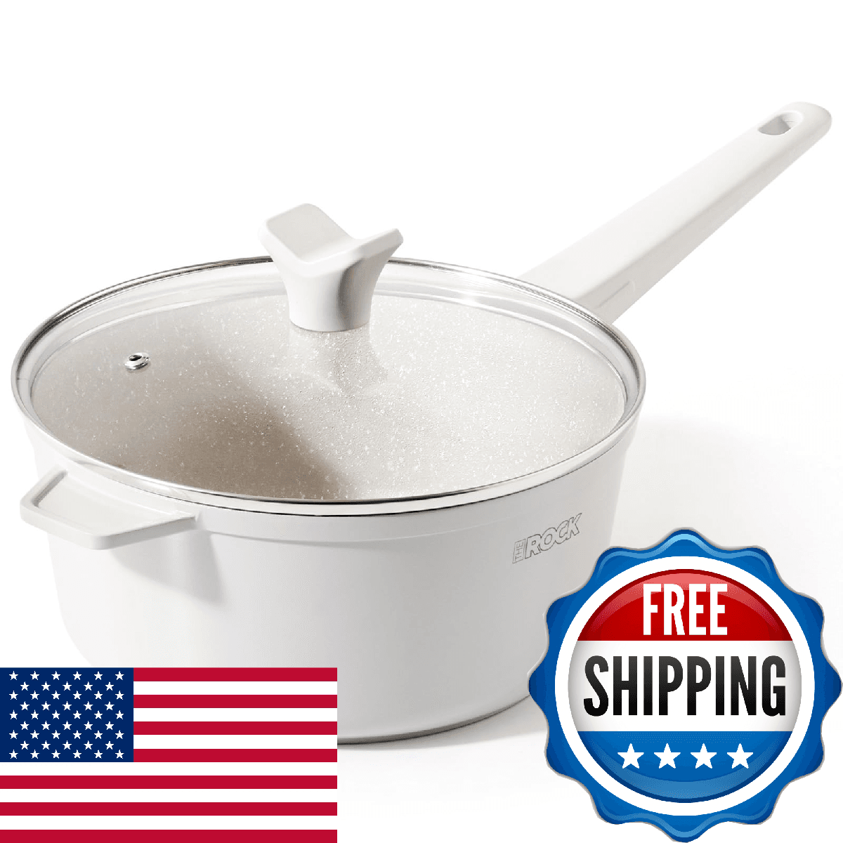 The Rock Soho Ceramic Nonstick Saucepan with Lid 3.3 Quarts Non Toxic Small Pot - Image 1