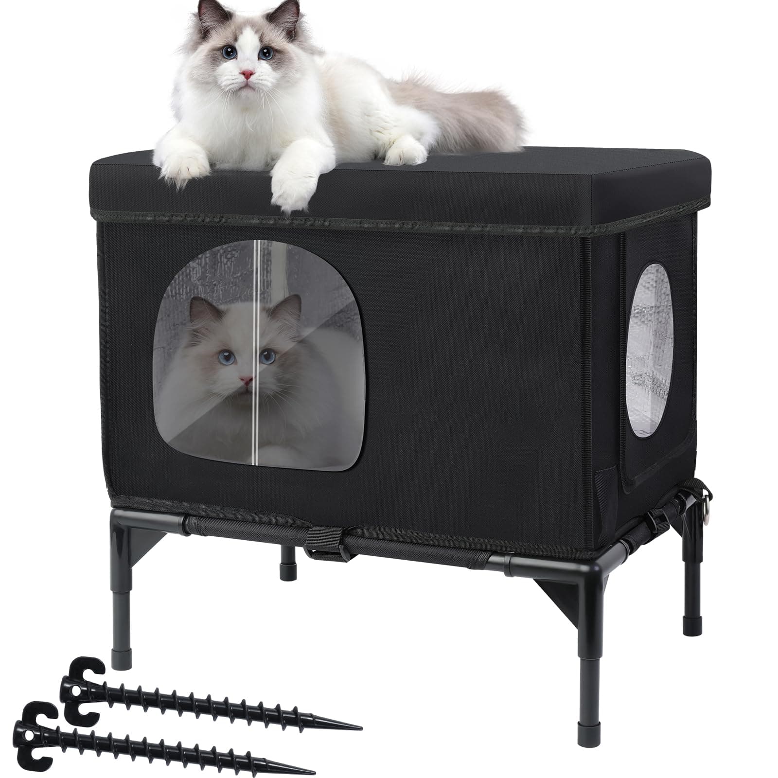 Outdoor Cat House Weatherproof, Insulated Feral Cat Houses for Cats with Cozy Cu - Image 1