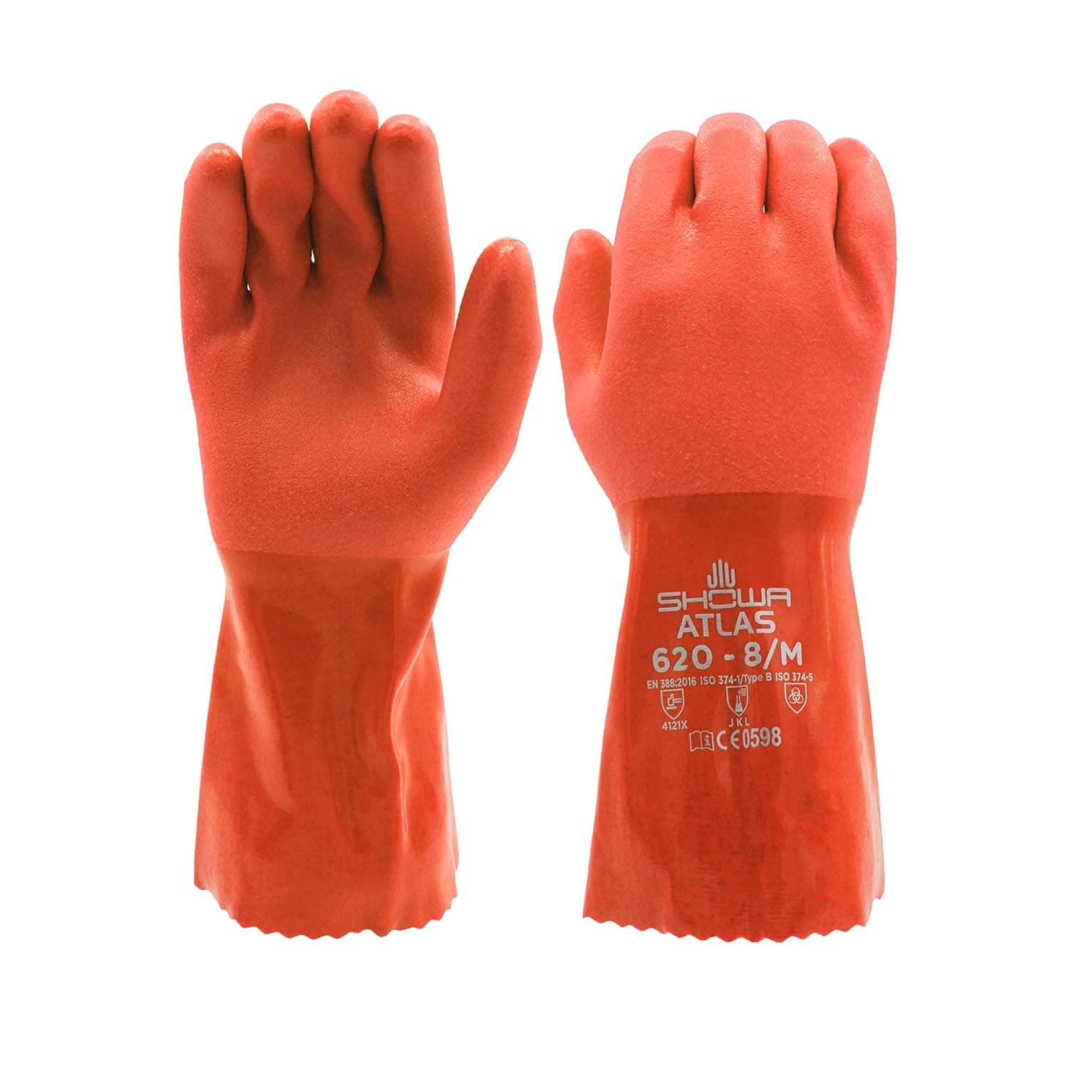 SHOWA Atlas 620 Double-Dipped PVC Chemical Resistant Gloves, Rough Finish Grip, - Image 1