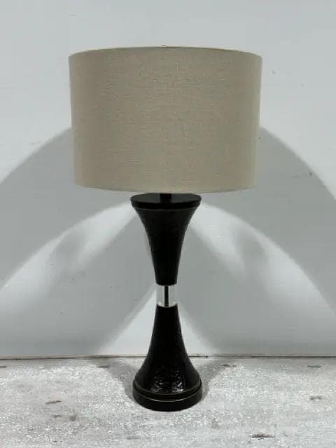Brown & Gold Hammered Metal Lamp with Cream Shade - Image 1