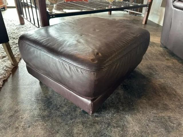 Dark Brown Leather Ottoman - Image 1