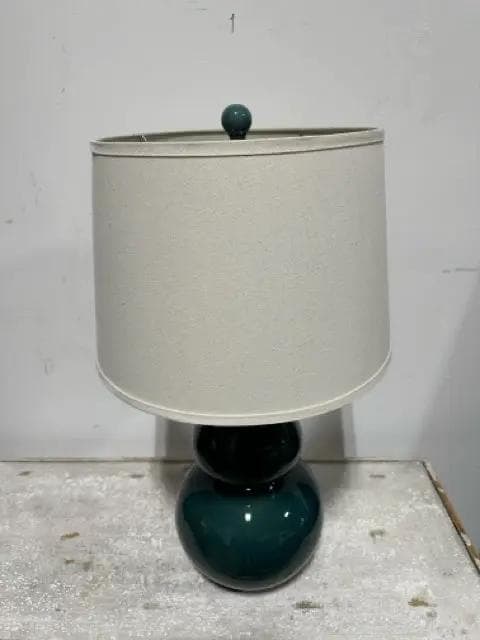 Teal Ceramic Table Lamp With Linen Shade - Image 1