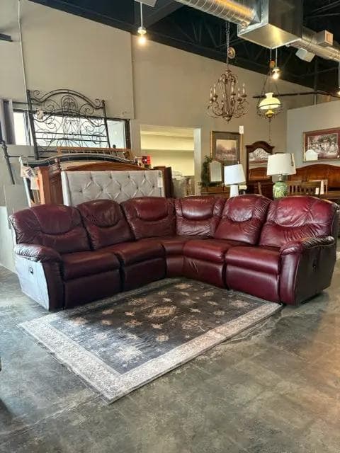Lay-Z-Boy Red Leather Triple Reclining Sofa Sectional - Image 1