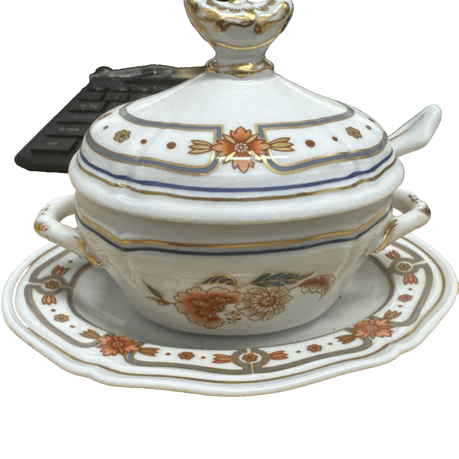 Richard Ginori Antique Rose Amalfi Covered Mustard Jar Pot & Saucer w/ Spoon - Image 1