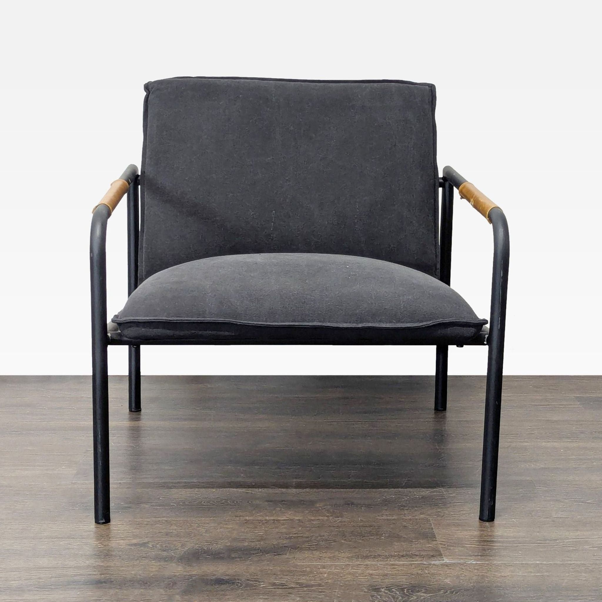 Sauder Boulevard Modern Black Lounge Chair with Metal Frame and Wood Accents - Image 1
